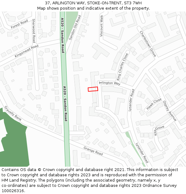 37, ARLINGTON WAY, STOKE-ON-TRENT, ST3 7WH: Location map and indicative extent of plot