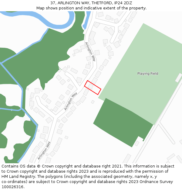 37, ARLINGTON WAY, THETFORD, IP24 2DZ: Location map and indicative extent of plot