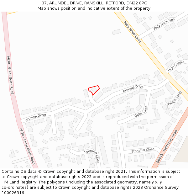 37, ARUNDEL DRIVE, RANSKILL, RETFORD, DN22 8PG: Location map and indicative extent of plot