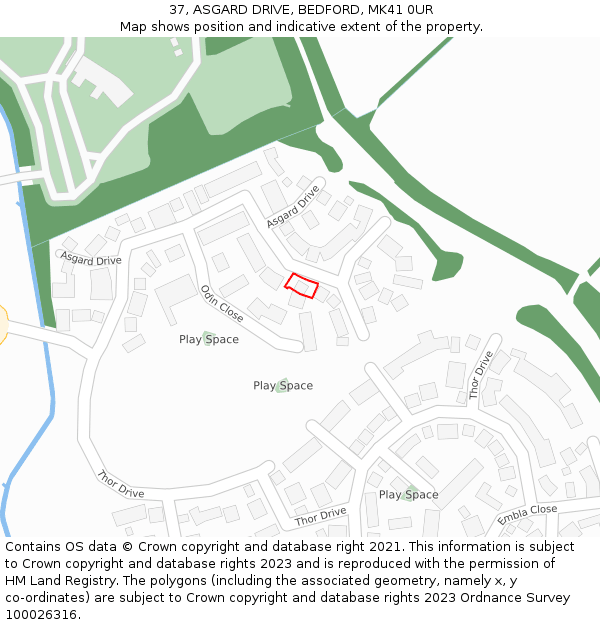 37, ASGARD DRIVE, BEDFORD, MK41 0UR: Location map and indicative extent of plot