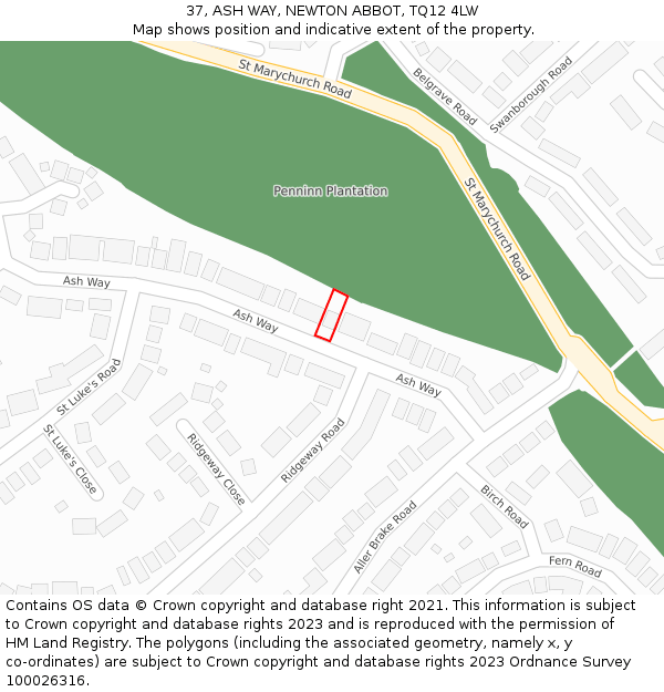 37, ASH WAY, NEWTON ABBOT, TQ12 4LW: Location map and indicative extent of plot