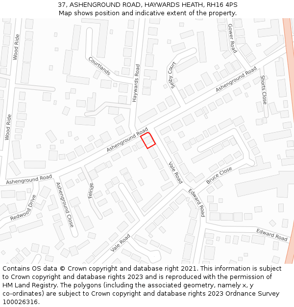 37, ASHENGROUND ROAD, HAYWARDS HEATH, RH16 4PS: Location map and indicative extent of plot