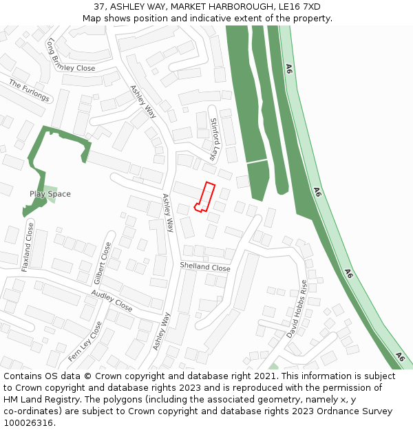 37, ASHLEY WAY, MARKET HARBOROUGH, LE16 7XD: Location map and indicative extent of plot