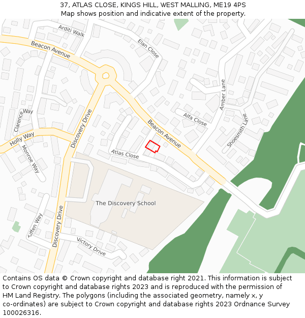 37, ATLAS CLOSE, KINGS HILL, WEST MALLING, ME19 4PS: Location map and indicative extent of plot