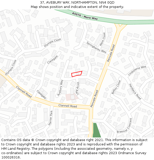 37, AVEBURY WAY, NORTHAMPTON, NN4 0QD: Location map and indicative extent of plot