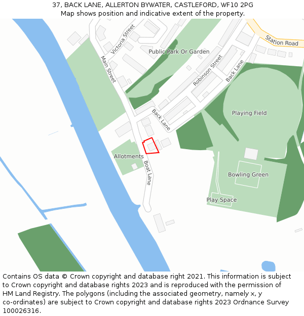 37, BACK LANE, ALLERTON BYWATER, CASTLEFORD, WF10 2PG: Location map and indicative extent of plot