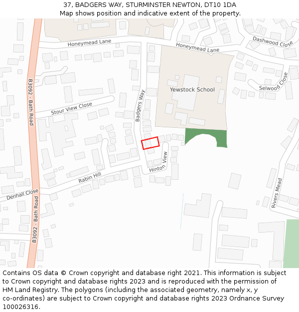 37, BADGERS WAY, STURMINSTER NEWTON, DT10 1DA: Location map and indicative extent of plot