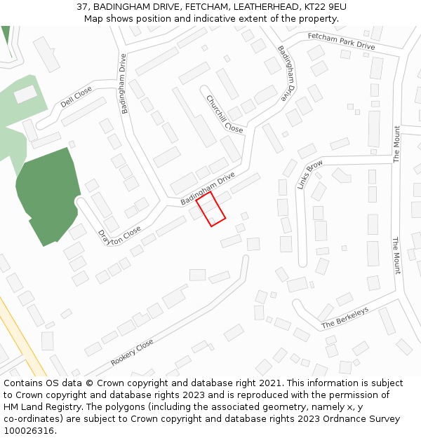 37, BADINGHAM DRIVE, FETCHAM, LEATHERHEAD, KT22 9EU: Location map and indicative extent of plot