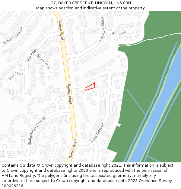 37, BAKER CRESCENT, LINCOLN, LN6 0RN: Location map and indicative extent of plot