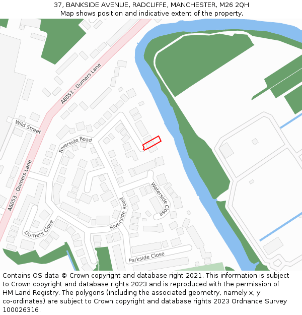 37, BANKSIDE AVENUE, RADCLIFFE, MANCHESTER, M26 2QH: Location map and indicative extent of plot