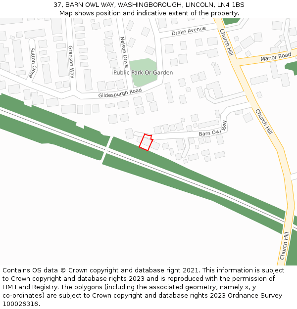 37, BARN OWL WAY, WASHINGBOROUGH, LINCOLN, LN4 1BS: Location map and indicative extent of plot