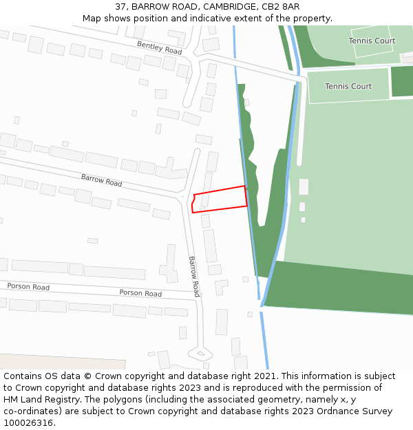 37, BARROW ROAD, CAMBRIDGE, CB2 8AR: Location map and indicative extent of plot