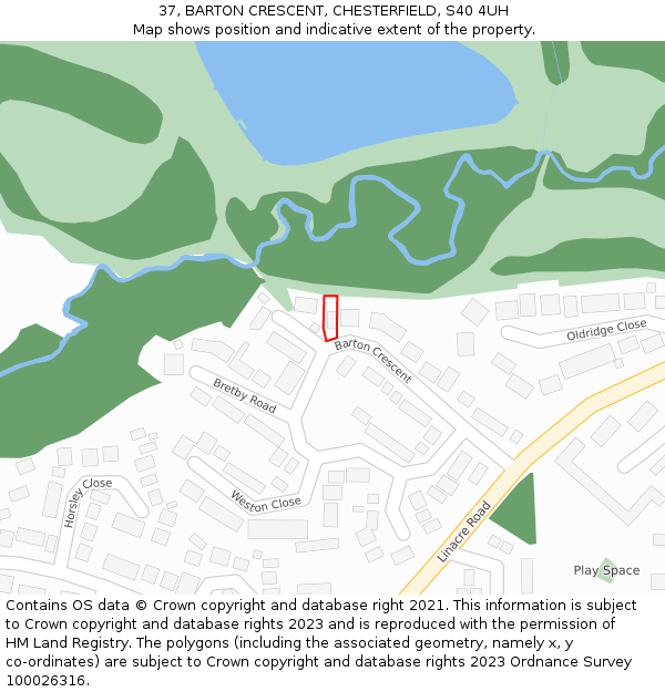 37, BARTON CRESCENT, CHESTERFIELD, S40 4UH: Location map and indicative extent of plot