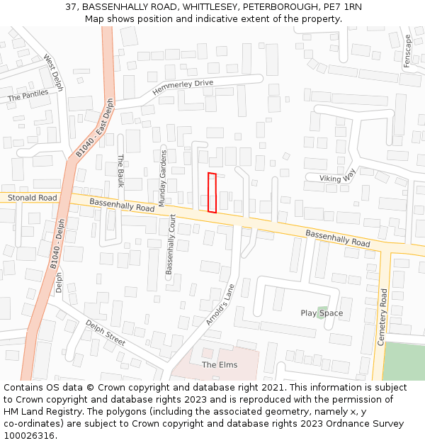 37, BASSENHALLY ROAD, WHITTLESEY, PETERBOROUGH, PE7 1RN: Location map and indicative extent of plot