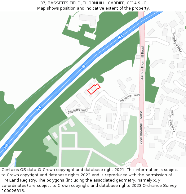 37, BASSETTS FIELD, THORNHILL, CARDIFF, CF14 9UG: Location map and indicative extent of plot