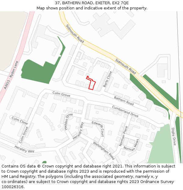 37, BATHERN ROAD, EXETER, EX2 7QE: Location map and indicative extent of plot