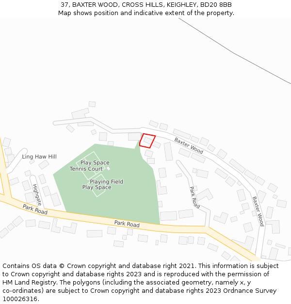 37, BAXTER WOOD, CROSS HILLS, KEIGHLEY, BD20 8BB: Location map and indicative extent of plot