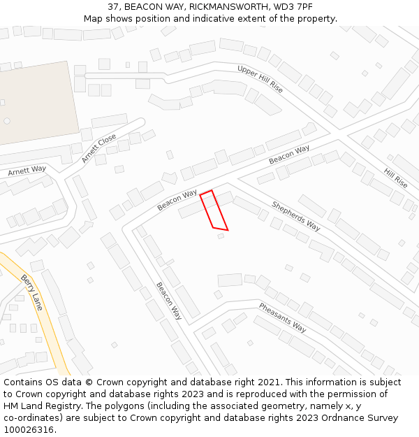 37, BEACON WAY, RICKMANSWORTH, WD3 7PF: Location map and indicative extent of plot