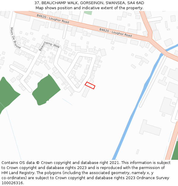 37, BEAUCHAMP WALK, GORSEINON, SWANSEA, SA4 6AD: Location map and indicative extent of plot