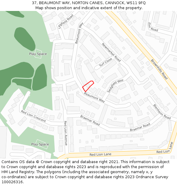 37, BEAUMONT WAY, NORTON CANES, CANNOCK, WS11 9FQ: Location map and indicative extent of plot