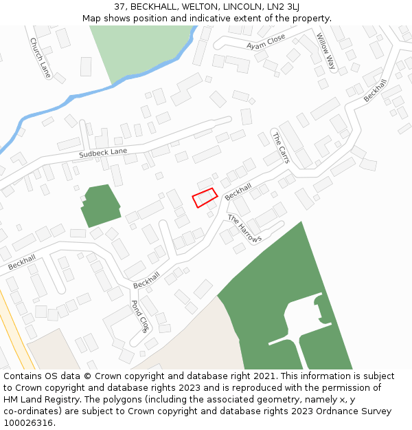 37, BECKHALL, WELTON, LINCOLN, LN2 3LJ: Location map and indicative extent of plot