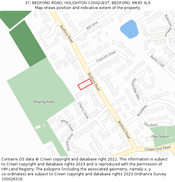 37, BEDFORD ROAD, HOUGHTON CONQUEST, BEDFORD, MK45 3LS: Location map and indicative extent of plot