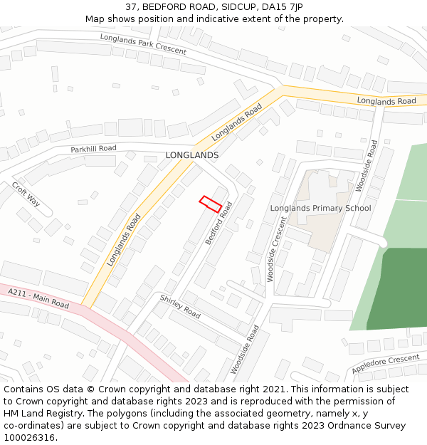 37, BEDFORD ROAD, SIDCUP, DA15 7JP: Location map and indicative extent of plot