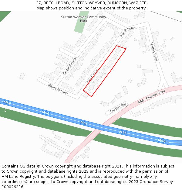 37, BEECH ROAD, SUTTON WEAVER, RUNCORN, WA7 3ER: Location map and indicative extent of plot