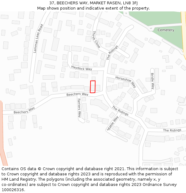37, BEECHERS WAY, MARKET RASEN, LN8 3FJ: Location map and indicative extent of plot