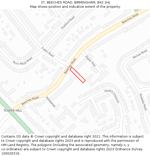 37, BEECHES ROAD, BIRMINGHAM, B42 2HJ: Location map and indicative extent of plot