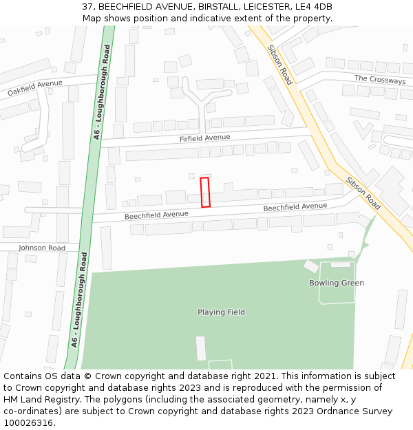 37, BEECHFIELD AVENUE, BIRSTALL, LEICESTER, LE4 4DB: Location map and indicative extent of plot