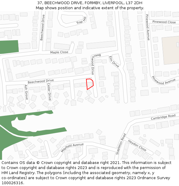 37, BEECHWOOD DRIVE, FORMBY, LIVERPOOL, L37 2DH: Location map and indicative extent of plot