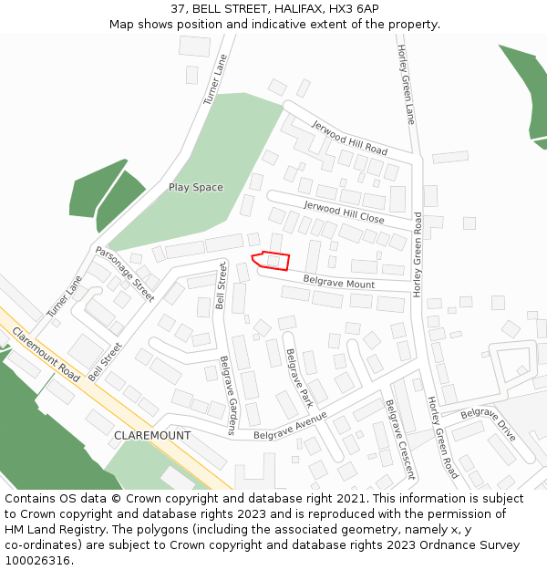 37, BELL STREET, HALIFAX, HX3 6AP: Location map and indicative extent of plot