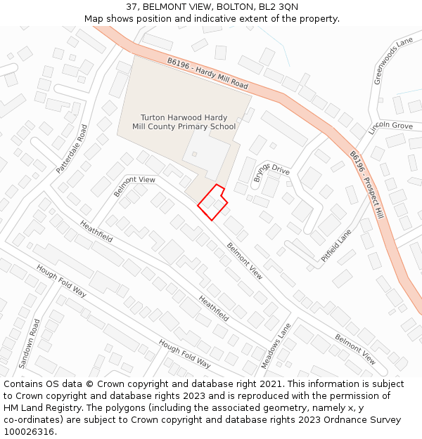 37, BELMONT VIEW, BOLTON, BL2 3QN: Location map and indicative extent of plot