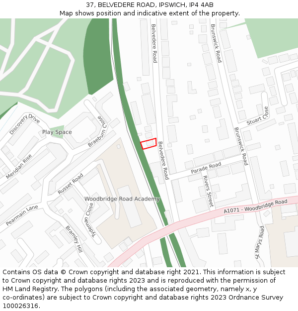 37, BELVEDERE ROAD, IPSWICH, IP4 4AB: Location map and indicative extent of plot