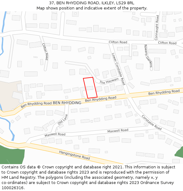 37, BEN RHYDDING ROAD, ILKLEY, LS29 8RL: Location map and indicative extent of plot