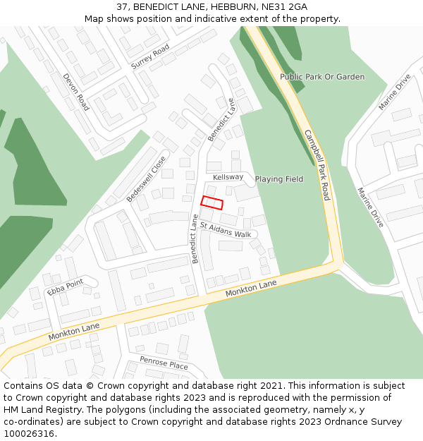 37, BENEDICT LANE, HEBBURN, NE31 2GA: Location map and indicative extent of plot