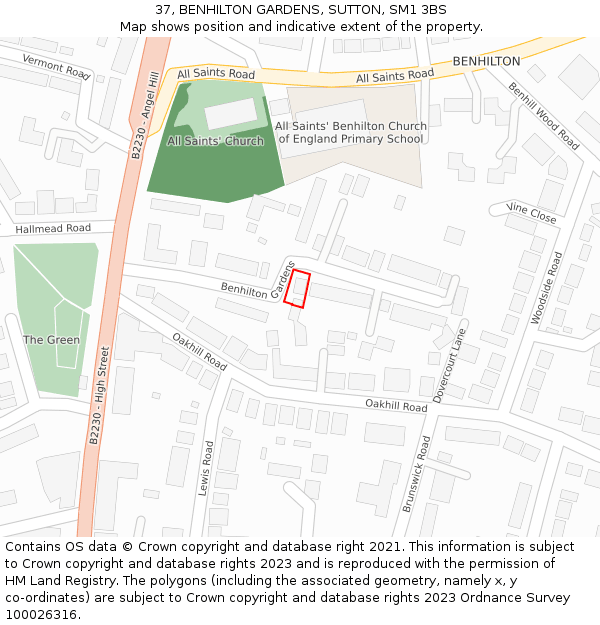 37, BENHILTON GARDENS, SUTTON, SM1 3BS: Location map and indicative extent of plot