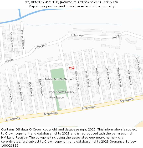 37, BENTLEY AVENUE, JAYWICK, CLACTON-ON-SEA, CO15 2JW: Location map and indicative extent of plot