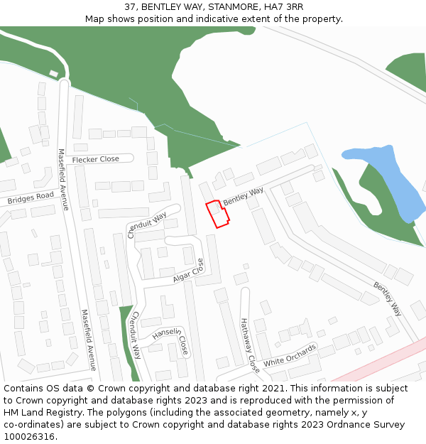 37, BENTLEY WAY, STANMORE, HA7 3RR: Location map and indicative extent of plot