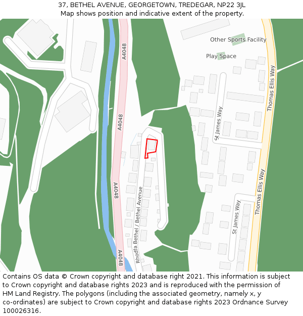 37, BETHEL AVENUE, GEORGETOWN, TREDEGAR, NP22 3JL: Location map and indicative extent of plot