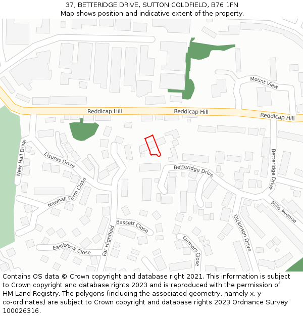 37, BETTERIDGE DRIVE, SUTTON COLDFIELD, B76 1FN: Location map and indicative extent of plot