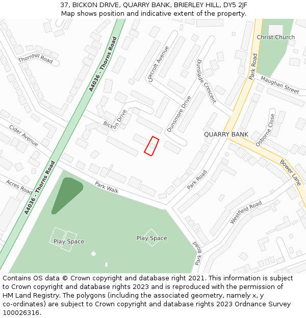 37, BICKON DRIVE, QUARRY BANK, BRIERLEY HILL, DY5 2JF: Location map and indicative extent of plot