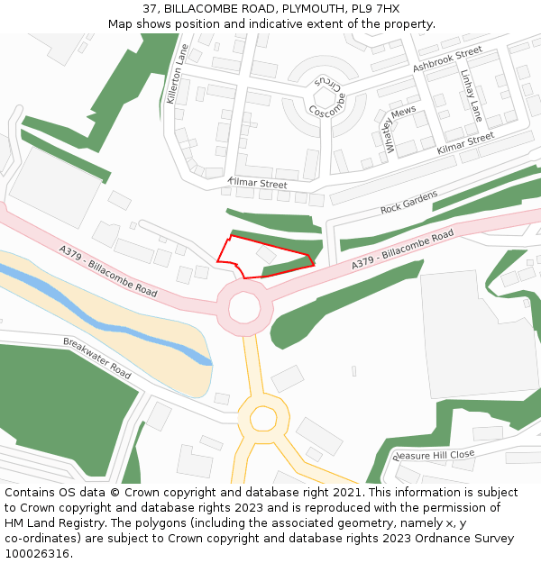 37, BILLACOMBE ROAD, PLYMOUTH, PL9 7HX: Location map and indicative extent of plot