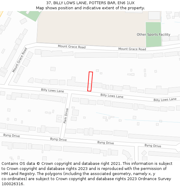 37, BILLY LOWS LANE, POTTERS BAR, EN6 1UX: Location map and indicative extent of plot