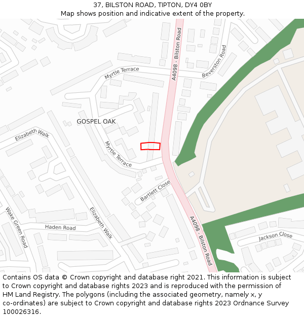 37, BILSTON ROAD, TIPTON, DY4 0BY: Location map and indicative extent of plot