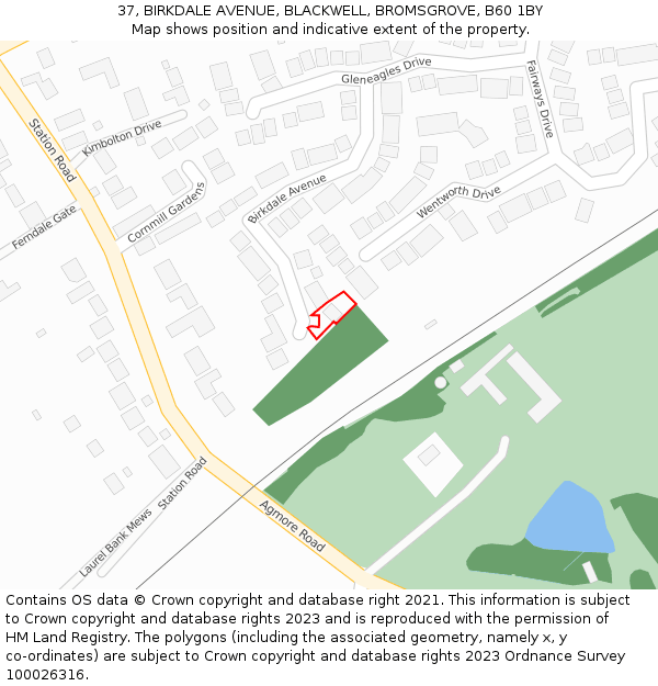 37, BIRKDALE AVENUE, BLACKWELL, BROMSGROVE, B60 1BY: Location map and indicative extent of plot