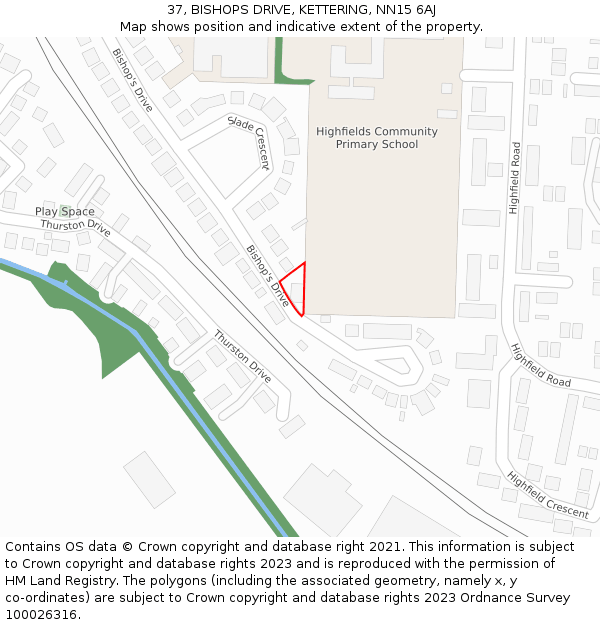 37, BISHOPS DRIVE, KETTERING, NN15 6AJ: Location map and indicative extent of plot