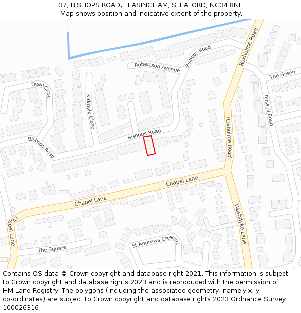 37, BISHOPS ROAD, LEASINGHAM, SLEAFORD, NG34 8NH: Location map and indicative extent of plot