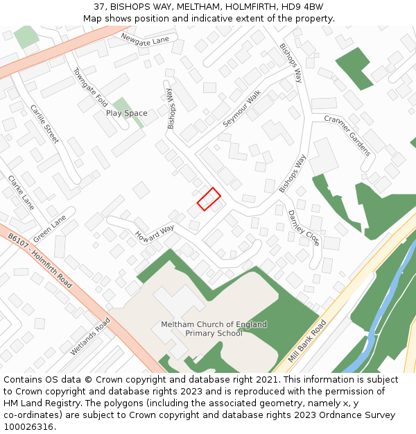 37, BISHOPS WAY, MELTHAM, HOLMFIRTH, HD9 4BW: Location map and indicative extent of plot